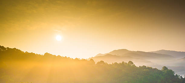 istock Panoramic view misty morning sunrise in mountain at north Thailand 501706778