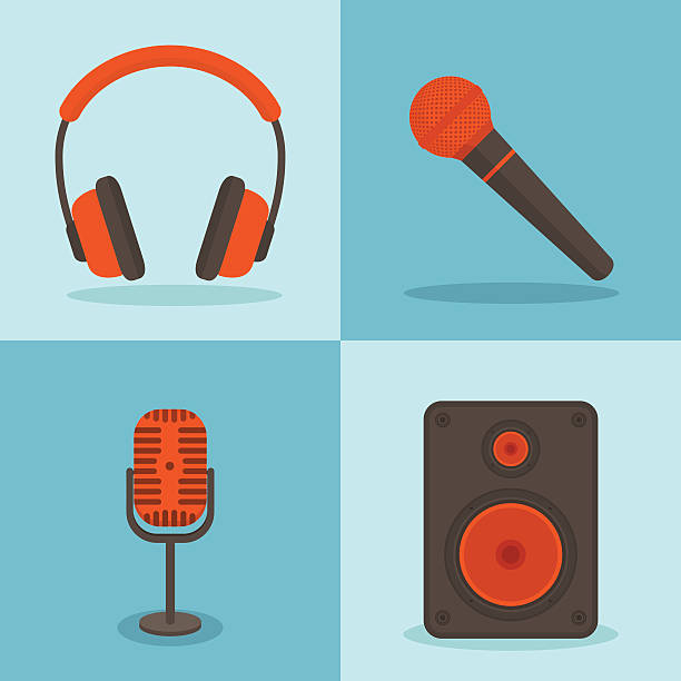 Vector music concepts in flat style. Vector music concepts in flat style. Set of icons - microphones, speakers synthpop stock illustrations