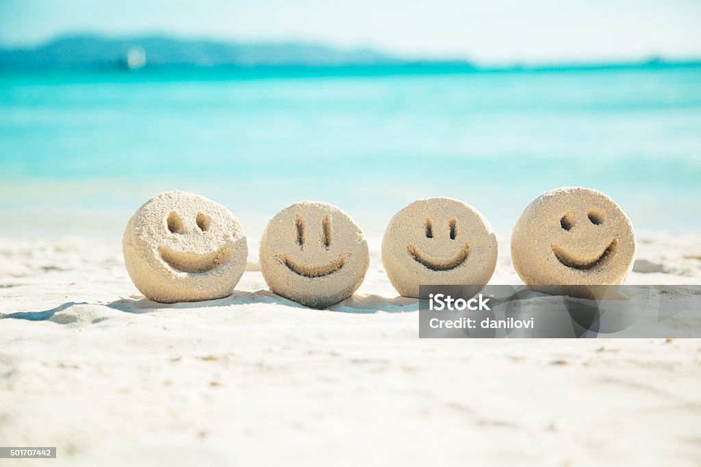 Sand smileys Smileys made of sand. Image taken on the Boracay island, Philippines Anthropomorphic Smiley Face Stock Photo