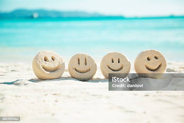 Sand Smileys Stock Photo - Download Image Now - Anthropomorphic Smiley Face, Sand, Beach