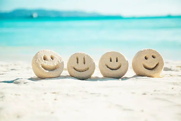 Smileys made of sand. Image taken on the Boracay island, Philippines