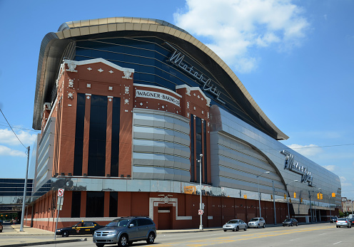 Detroit, MI, USA - July 6, 2014: The MotorCity casino, shown here Detroit, MI on July 6, 2014, includes the former Wagner Baking Company bread bakery building.