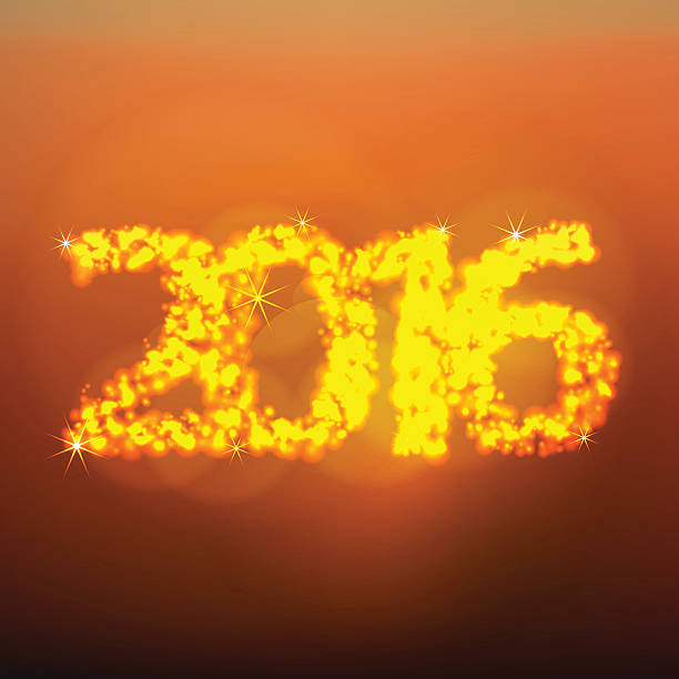 happy new year's eve 2016 r. na tle zachodu słońca - reflection new years day new years eve new year stock illustrations
