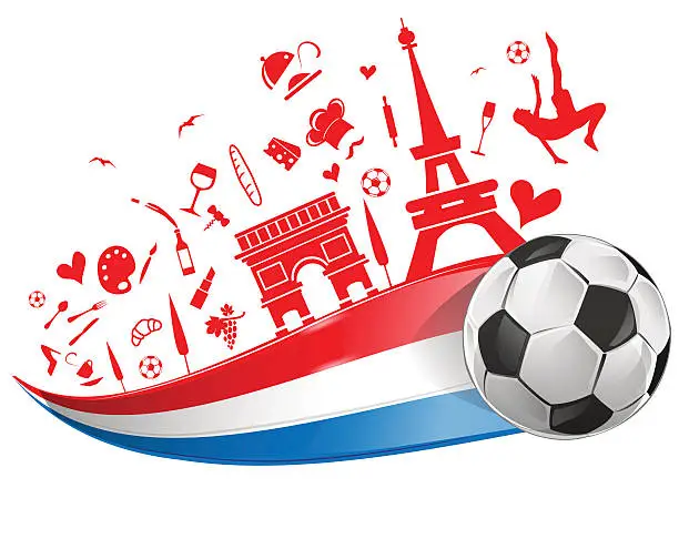 Vector illustration of FRANCE flag and symbol  with soccer ball