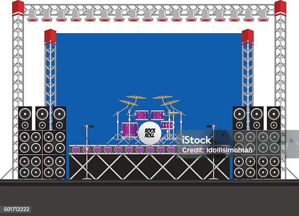 Big Concert Stage With Speakers And Drums Stock Illustration - Download Image Now - Drum Kit, Speaker, Stage - Performance Space