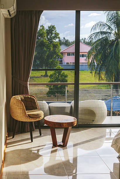 istock Luxury Room Interior with Big Window and tropical view 501715848