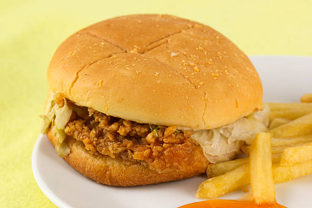 istock Close up crispy chicken burger with french fried 501731553