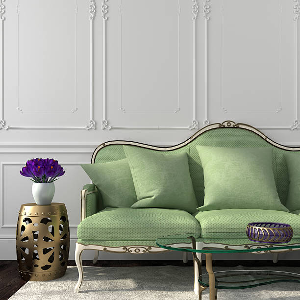 istock Elegant living room with green sofa and table 501734187