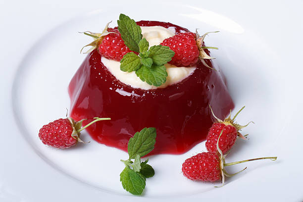 istock Tasty dessert raspberry jelly with mint and cream horizontal 501734905