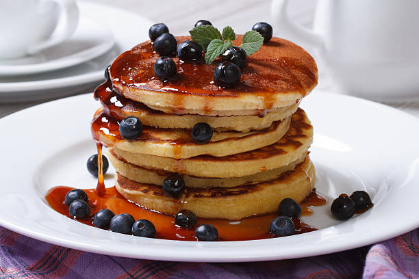 istock Pancake with fresh blueberries, mint and maple syrup 501736445