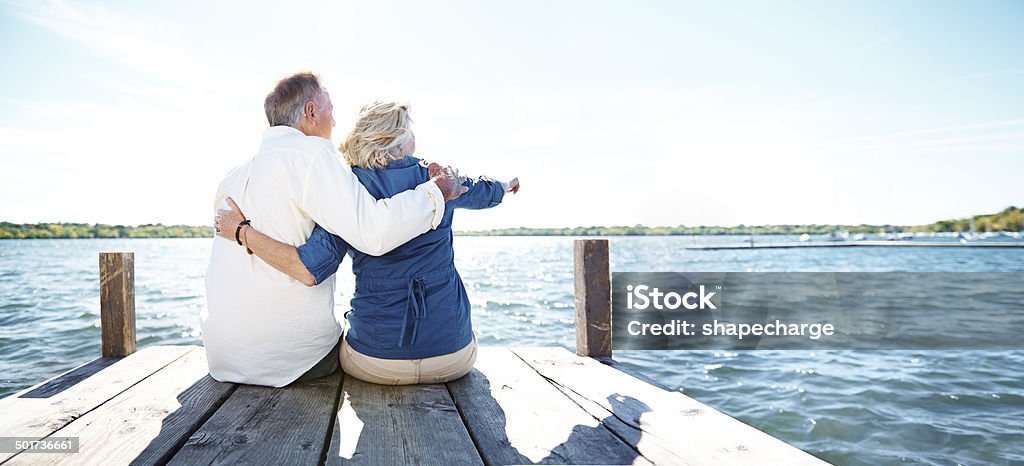 OMW! Is that a dolphin? Rearview shot of an affectionate senior couple sitting on a pierhttp://195.154.178.81/DATA/i_collage/pu/shoots/784430.jpg Couple - Relationship Stock Photo