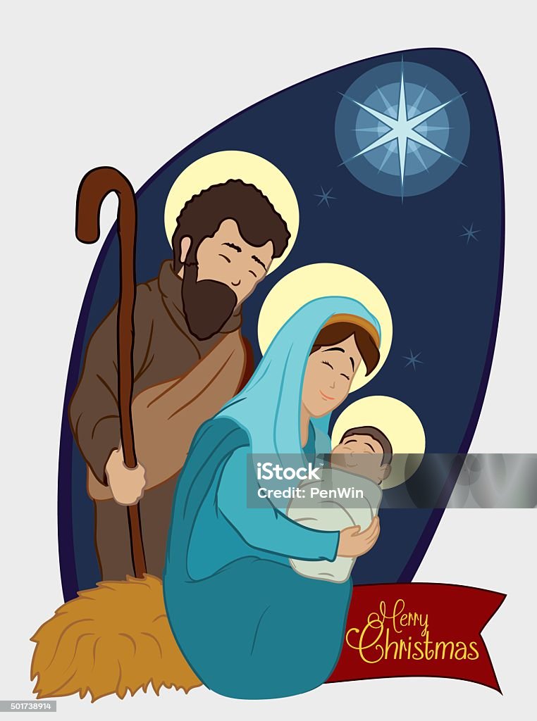 Christmas Nativity Scene with Holy Family under the Star Light. Holy Family under the David's Star light. 2015 stock vector