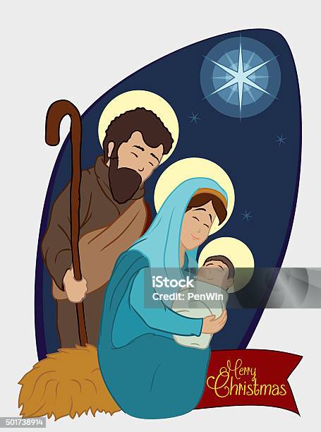 Christmas Nativity Scene With Holy Family Under The Star Light Stock Illustration - Download Image Now