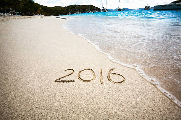 istock 2016 Written in Sand on Sunny Tropical Beach 501739434