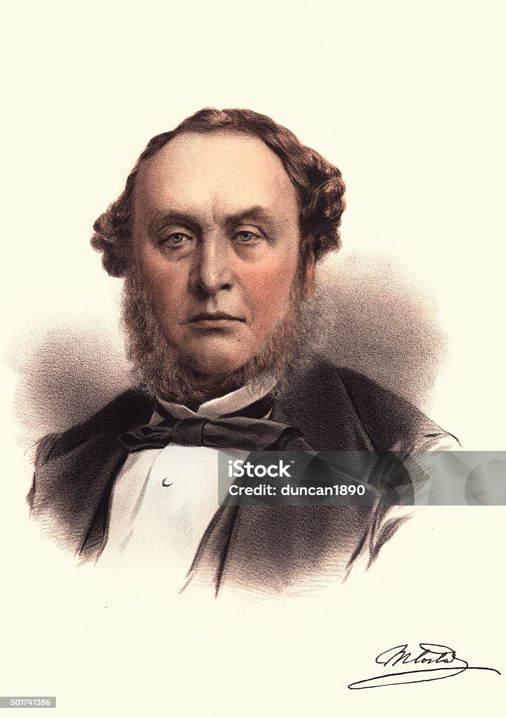 Eminent Victorians - Portrait of Michael Costa (conductor) Vintage engraving of Michael Costa (14 February 1808 â 29 April 1884) was an Italian-born conductor and composer who achieved success in England. British Culture stock illustration