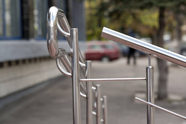 istock stainless steel railings on the stairs 501742060