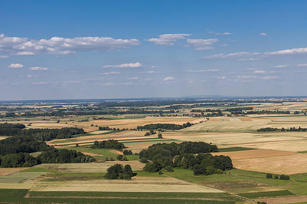 istock aerial view of the blue sky,  forest and  harvest fields 501742094