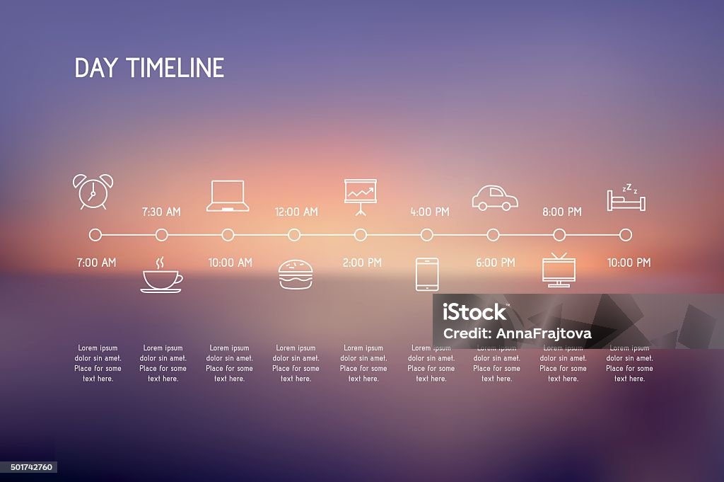 Day Timeline Timeline of a day - vector icons representing various actions during a day. Timeline - Visual Aid stock vector