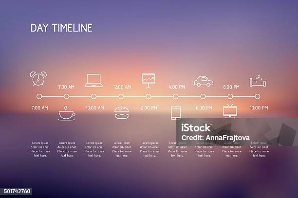 Day Timeline Stock Illustration - Download Image Now - Timeline - Visual Aid, Infographic, Journey