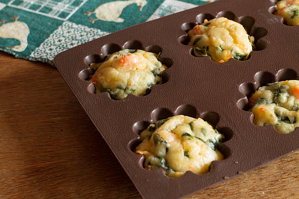 istock Muffin with salmon, spinach and cheese in silicone bakeware 501743144