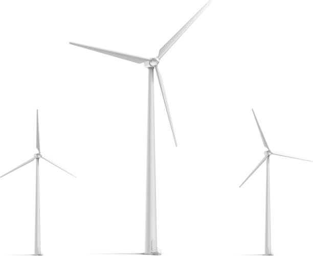 illustrazioni stock, clip art, cartoni animati e icone di tendenza di turbina a vento set - wind turbine