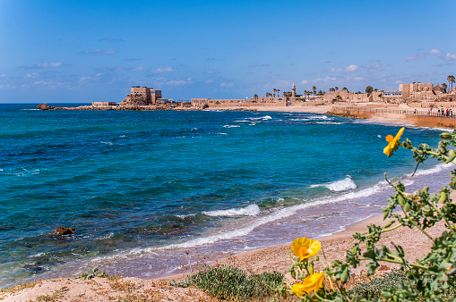 Sea view on Caesarea Maritima, an ancient Roman colony in Israël