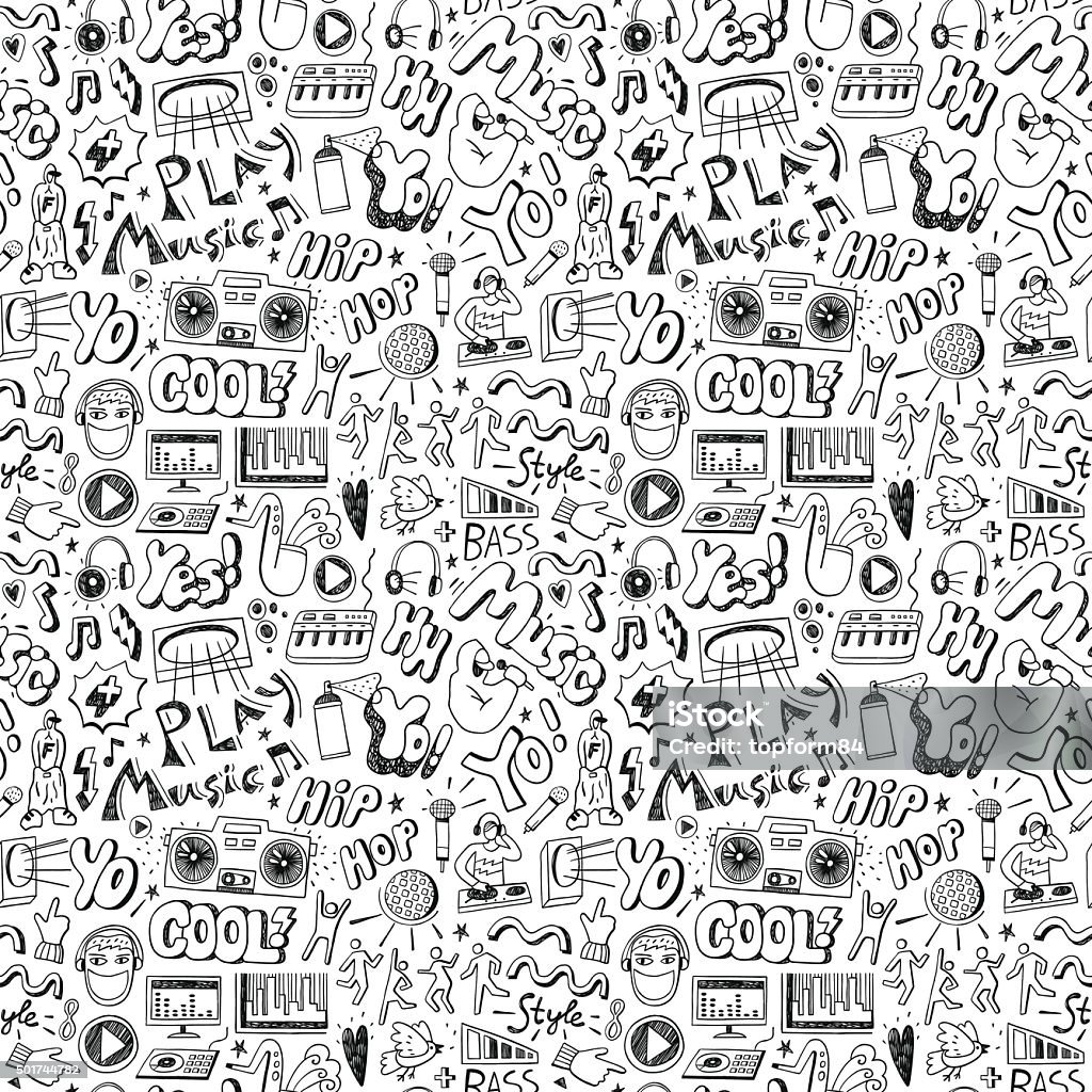 Music seamless pattern Music seamless pattern with icons in sketch style Hip Hop Music stock vector