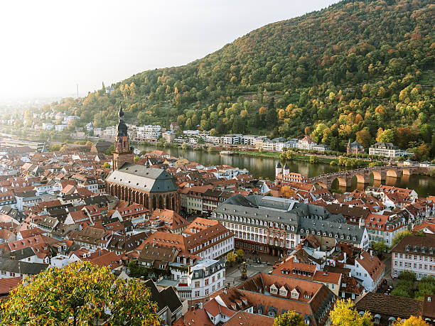 Heidelberg at sunset Areal image of Heidelberg in autumn seen from the balcony of Heidelberg Castle heidelberg germany photos stock pictures, royalty-free photos & images