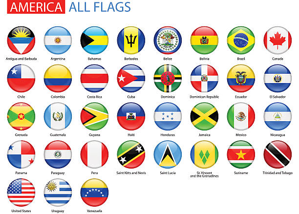 okrągły błyszczący flagi ameryki-pełne wektor kolekcja - mexico argentina stock illustrations