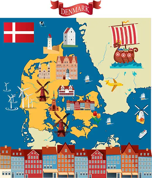 Vector illustration of Cartoon map of Denmark