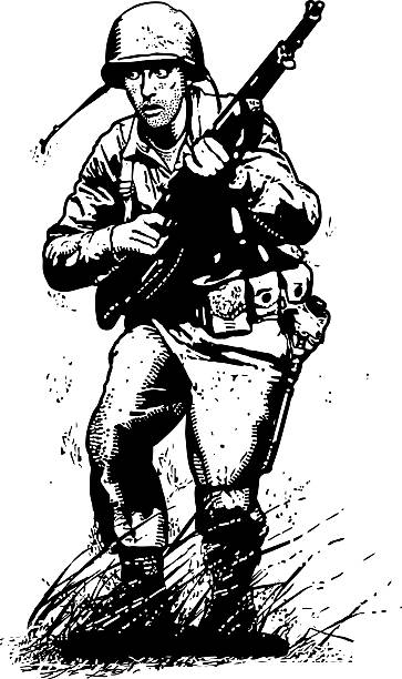 ilustraciones, imágenes clip art, dibujos animados e iconos de stock de us army soldier de infantería en contra. aislado en blanco. - m14