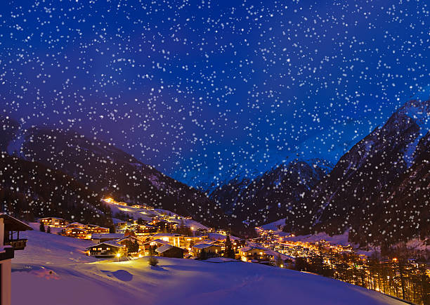 istock Mountains ski resort Solden Austria at sunset 501764568