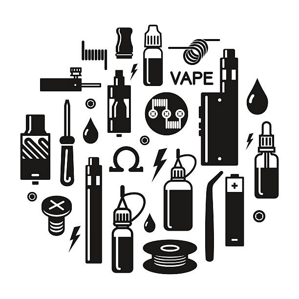 illustrations, cliparts, dessins animés et icônes de vecteur icônes de vape et accessoires - e cigarette