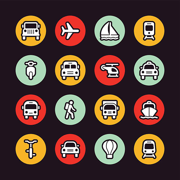 ilustrações, clipart, desenhos animados e ícones de ícones-transporte regular de contorno-circle - train people cable car transportation