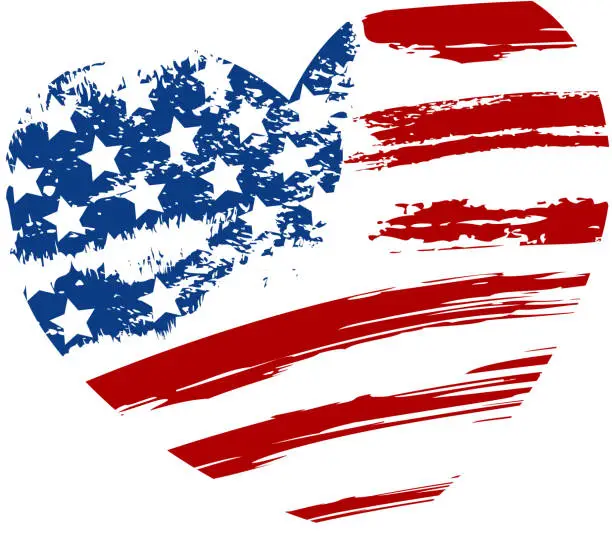 Vector illustration of Grunge USA flag in heart shape