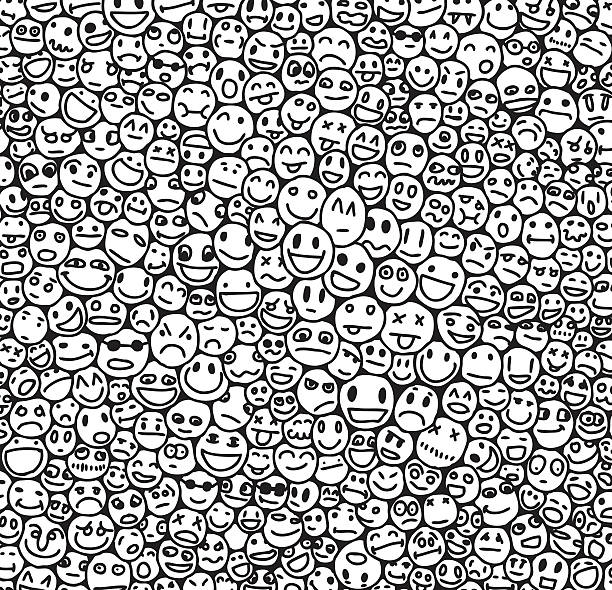 Hand drawn circle pattern Vector pattern background. Hand drawn with many circles with smile. Its not seamless pattern. in synch stock illustrations