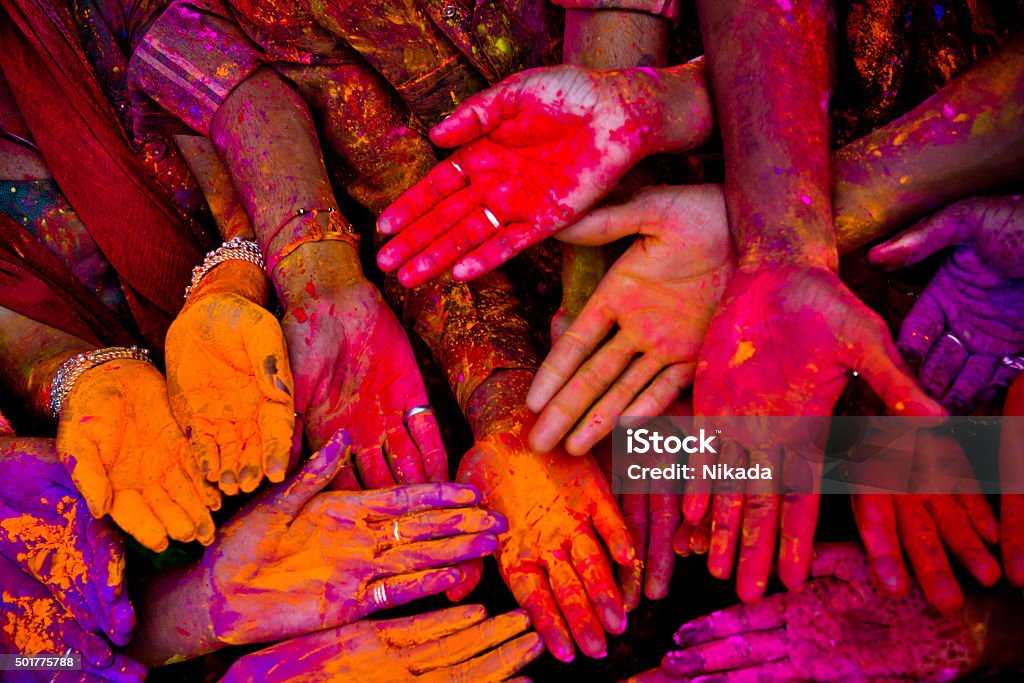 Holi festivalhands in India Holi festival in India with colorful hands  Holi Stock Photo
