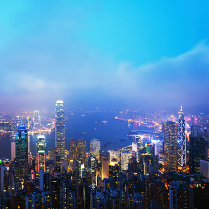 Night view of Hong Kong skyline and the victoria harbor.