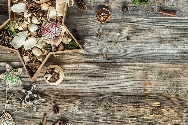 istock christmas decorations in star shaped box on wooden background with 501776962