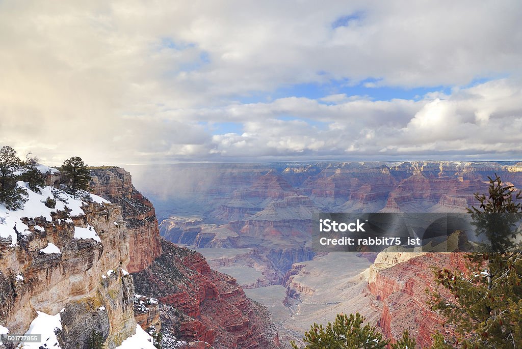 Grand Canyon panorama view in winter with snow Grand Canyon panorama view in winter with snow and clear blue sky. Grand Canyon National Park Stock Photo