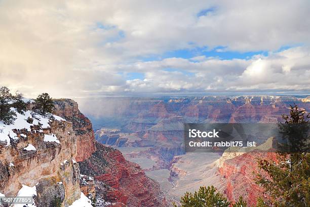 Grand Canyon Panorama View In Winter With Snow Stock Photo - Download Image Now - Grand Canyon National Park, Winter, Snow