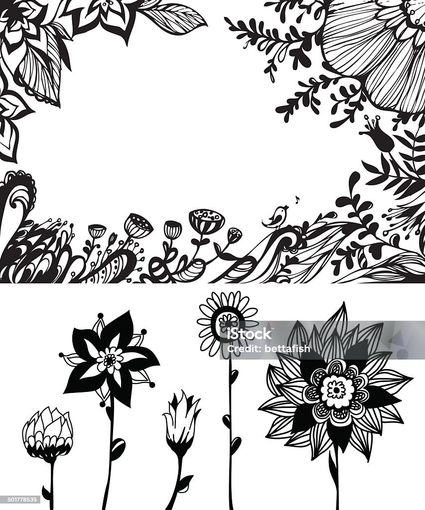 Floral doodles motifs design Floral doodles motifs design in black and white.  Flower stock vector