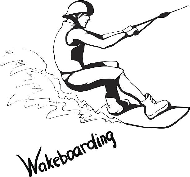 illustrations, cliparts, dessins animés et icônes de wakeboarder 7 - silhouette water men jumping