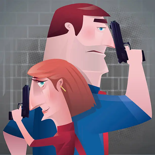 Vector illustration of armed couple