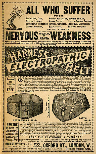 ilustrações de stock, clip art, desenhos animados e ícones de harness'electropathic cinto-victorian anúncio - bustiers