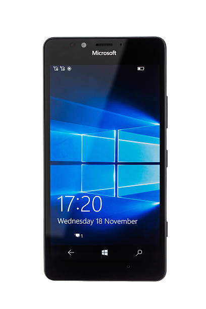 Varna, Bulgaria - December 10, 2015: Cell phone model Microsoft Varna, Bulgaria - December 10, 2015: Cell phone model Microsoft Lumia 950 has 20 MP camera, Microsoft Windows 10 os,,Wireless charging and Iris scanner . Announced 2015, October phone nokia stock pictures, royalty-free photos & images