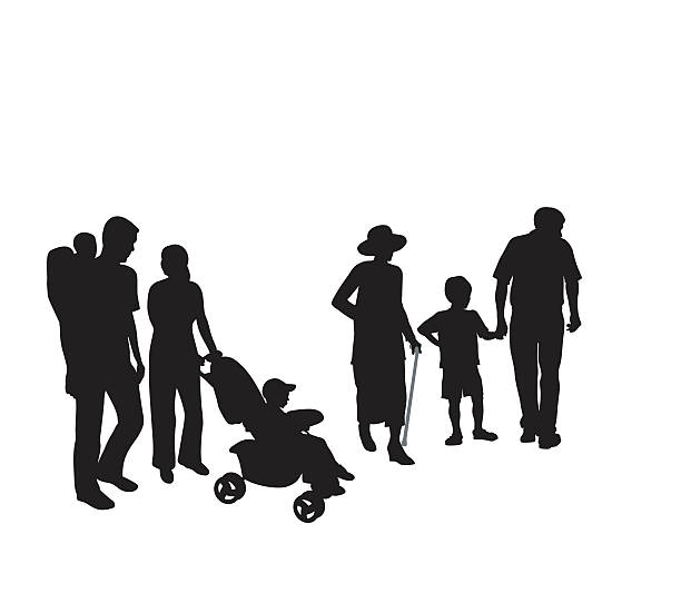 ilustrações, clipart, desenhos animados e ícones de avô avó - multi generation family isolated people silhouette