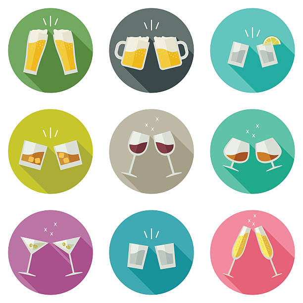 ilustraciones, imágenes clip art, dibujos animados e iconos de stock de gafas momento en que tintinea iconos. - tequila reposado