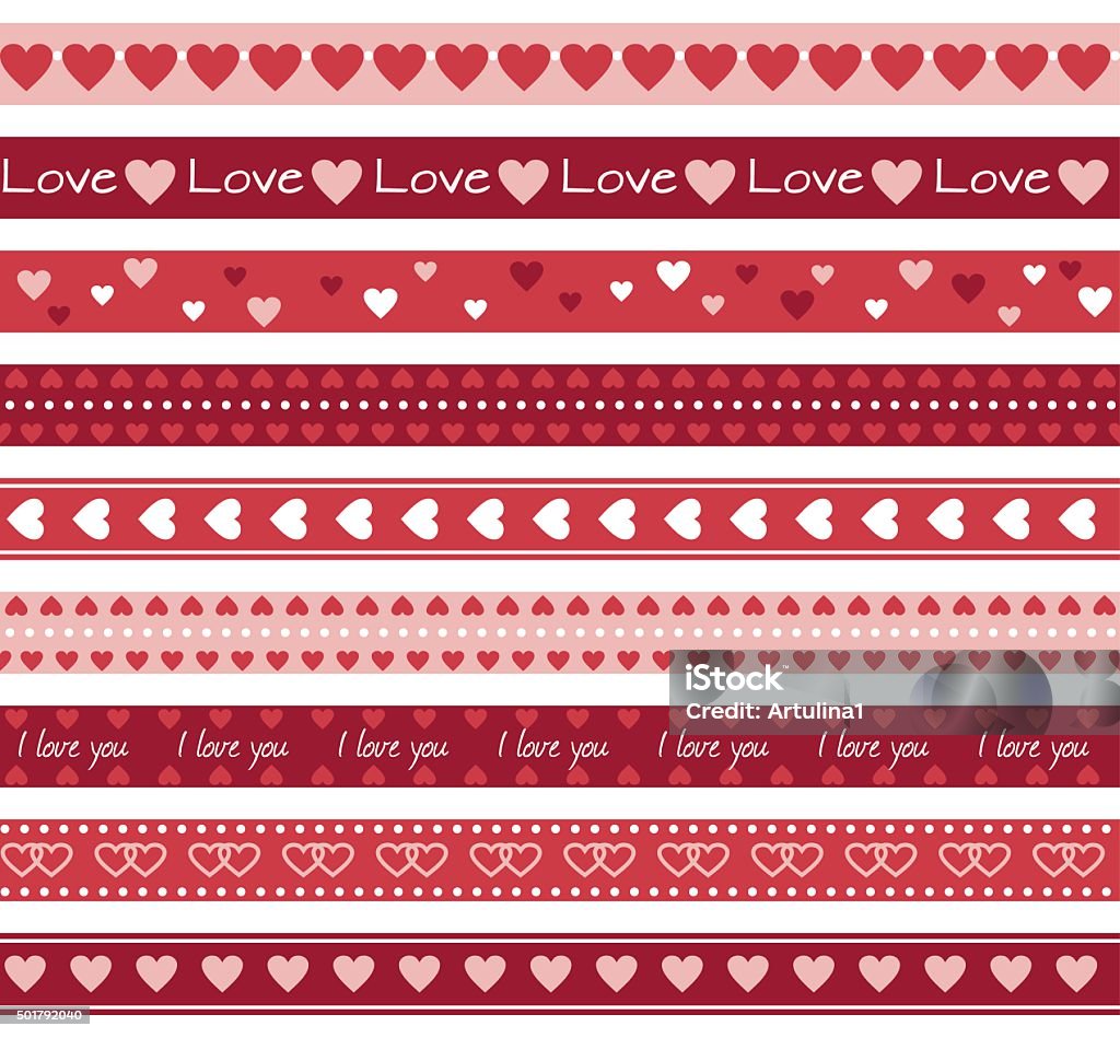 Borders with hearts Seamless vector romantic border lines with hearts Valentine's Day - Holiday stock vector