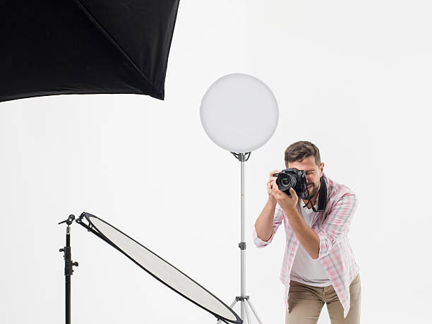 istock Photographer man photo shooting in studio 501792990